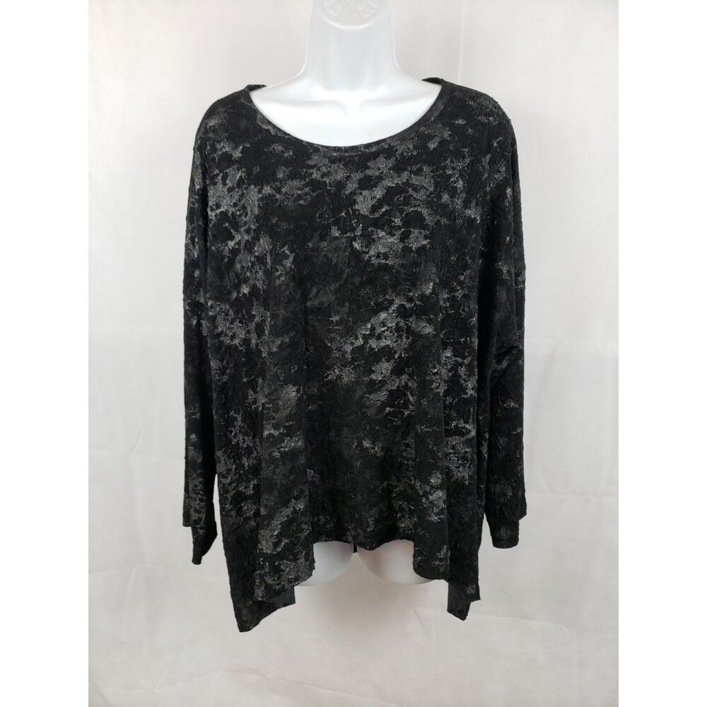 Blanque Womens Asymmetrical‎ Jacquard Lagenlook Black Size 2 Pullover 3/4 Sleeve